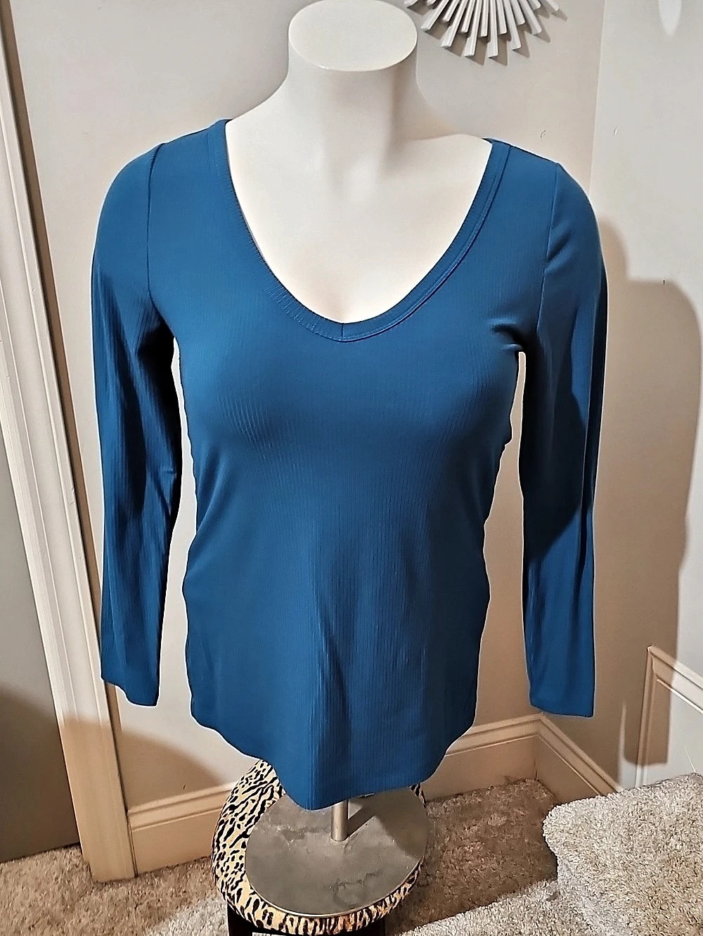 Torrid Super Soft Rib Long Sleeve V-Neck Top V-Neck Long Sleeve Blue Size 1